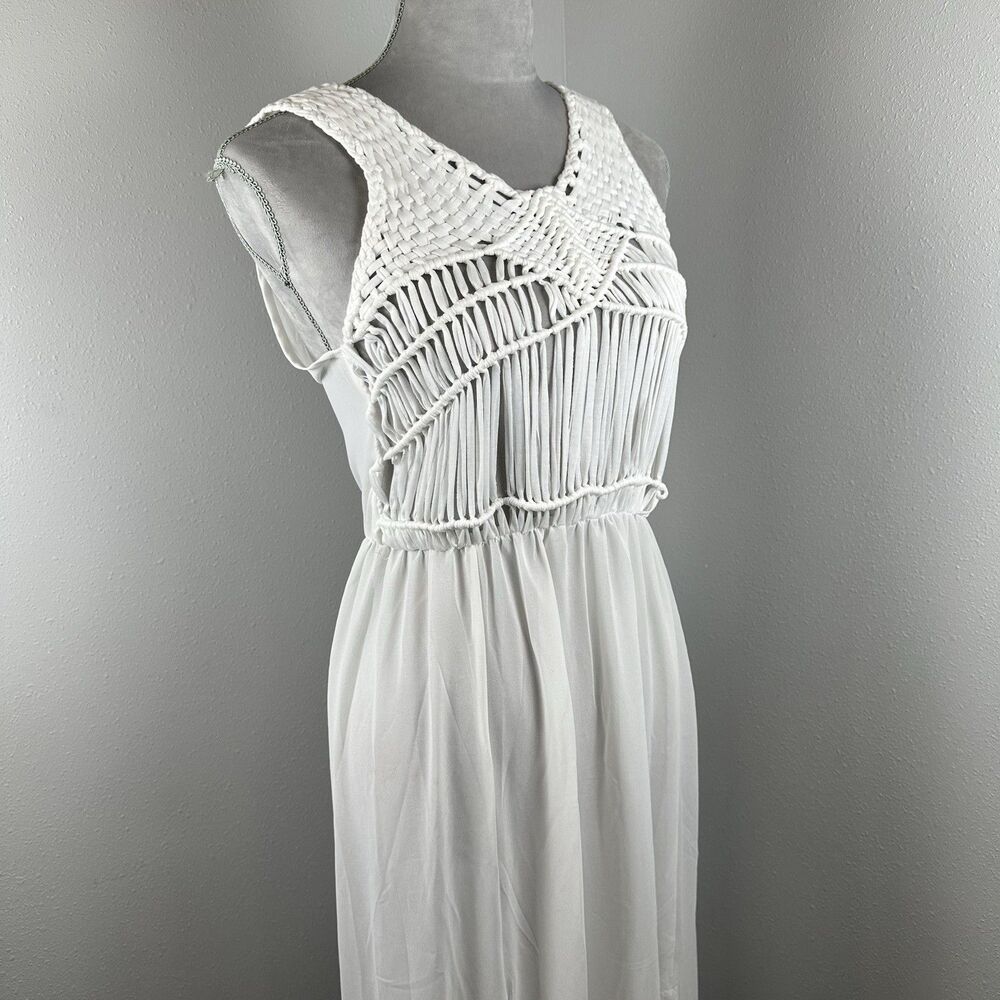 NWT Cupshe Knit Semi Sheer Cover-Up Maxi Dress Macrame White Vacation Beach - Picture 8 of 13